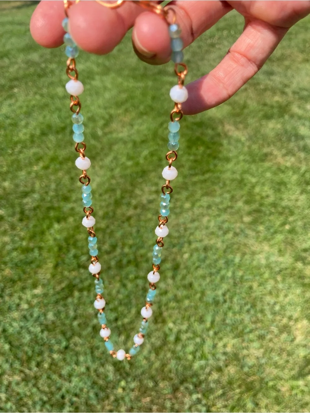 Handmade Blue and White Beaded Necklace
